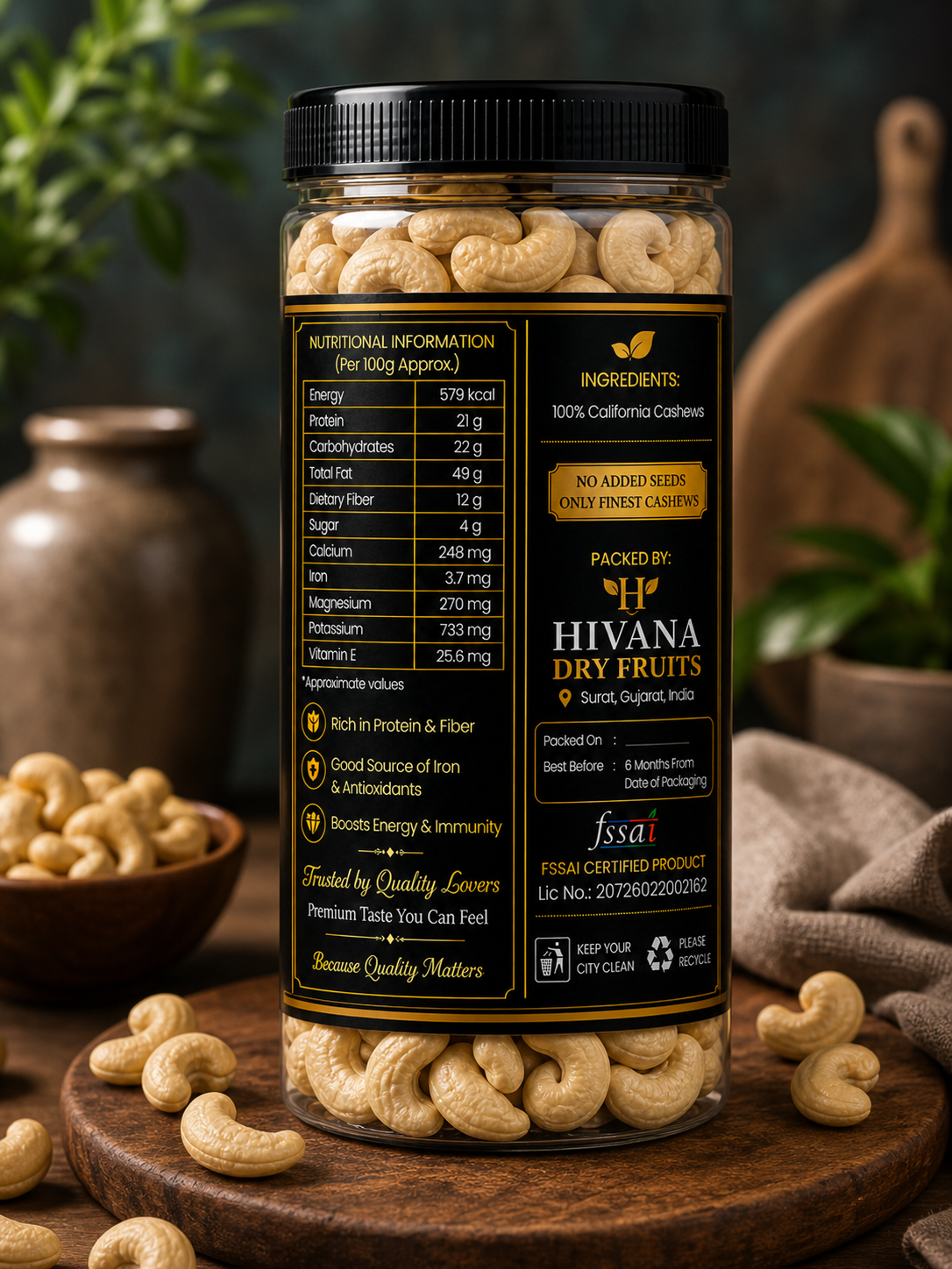 HIVANA Premium Cashews 250gm