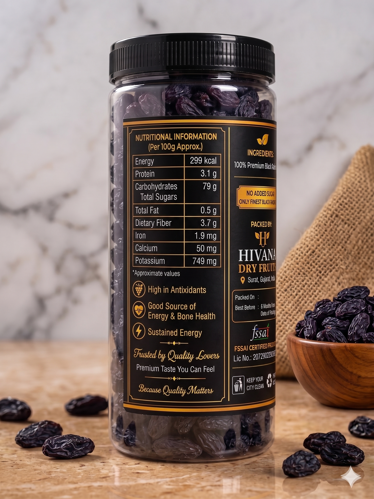 HIVANA Black Raisins 250gm